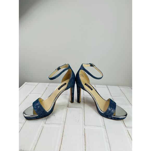 Nine West denim shimmery ankle strap heeled sandals size 7.5M - Picture 8 of 13